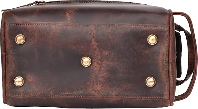 LEATHER VILLAGE Genuine Leather Toiletry Travel Bag With Waterproof Lining - Mulberry Brown | King-Size Handcrafted Vintage Dopp Kit Bag, Shaving & Bathroom Organizer, Gift for Men & Women