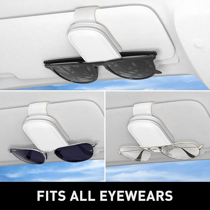 Sunglasses Holder for Car Visor, Magnetic Leather Car Sunglass Holder, Car Sun Visor Glasses Hanger Clip, Car Interior Accessories for Women Men, Fits All Size Eyeglasses