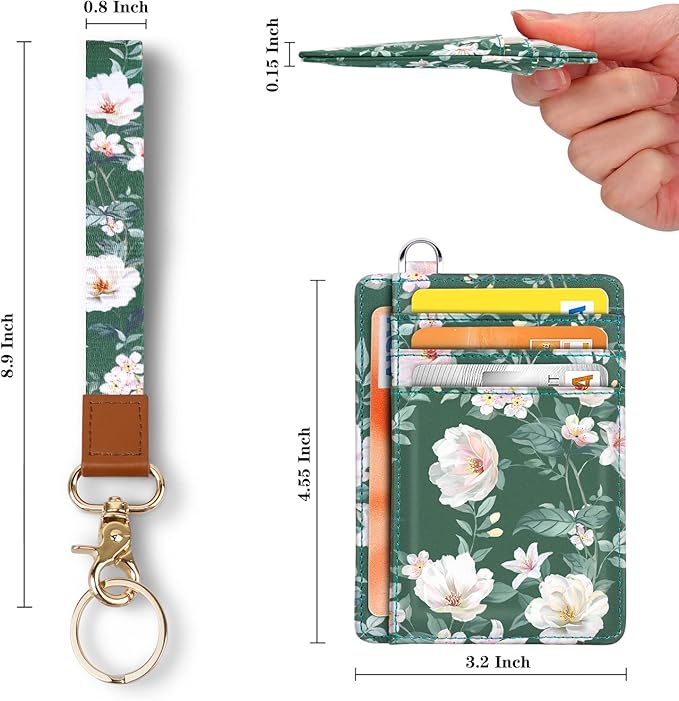 Coco Rossi Slim Front Pocket Wallet RFID ID Card Holder Cute Small Wallet with Wrist Lanyards Key Chain Holder for Women,Alpine Green