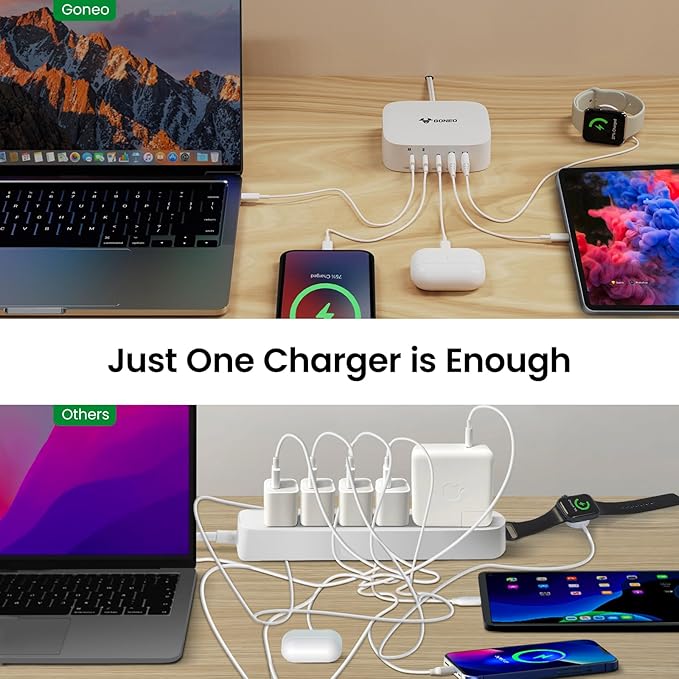 USB C Fast Charging Hub (67W), 5 Port Charger for Multiple Devices, USB Hub Charger Station, Wall Charger Power Strip Adapter Plug for iPad iPhone Galaxy, 5FT Cord, Ideal for Travel Office Desktop