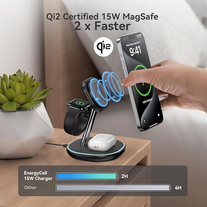 2026 3 in 1 Charging Station for Apple iPhone AirPods Watch with Mag-Safe Charger Wireless Charger Stand for iPhone 17 16 15 14 13 12 Series AirPods iWatch Series (30W USB-C Charger Included)