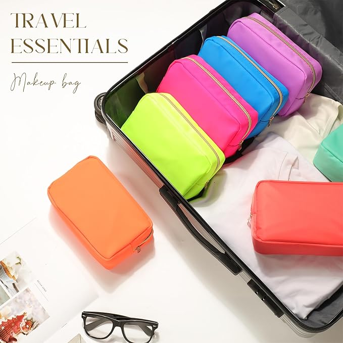 Sweetude 10 Pieces Nylon Makeup Cosmetic Bag for Women Reusable Makeup Organizer Bag Cosmetic Travel Purse Big Capacity Toiletry Travel Organizer with Zipper(Neon Color)