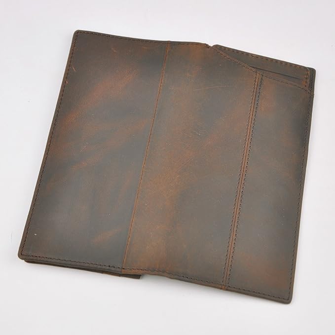 Le'aokuu Mens Genuine Leather Bifold Wallet Organizer Checkbook Card Case（0 1019 B Brown）