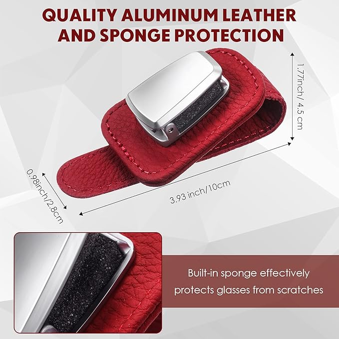 Mudder 2 Packs Sunglasses Holder for Car Universal Visor Sunglasses Holder Clip Leather Eyeglasses Hanger and Ticket Card Clip Eyeglasses Mount for Car(Red)