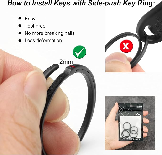 Titanium Key Rings Heavy Duty Side Push Split Key Chain Rings for Key Carabiner Quick Release Keychain