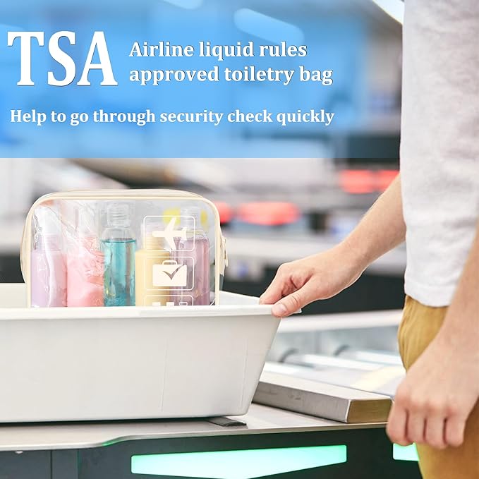 sogiv 3Pcs TSA Approved Toiletry Bag, Clear Travel Toiletry Bag, Clear Makeup Bag, Waterproof Travel Makeup Cosmetic Bag, Carry On Airport Airline Quart Size Travel Bag for Women Men (Beige)