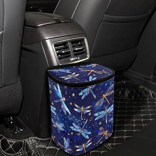 Car Trash Bin Collapsible Car Organizers and Storage for Front Seat Multipurpose Trash Bag Automotive Garbage Can Car Accessories Interior Car Organizer, Dragonfly Pattern