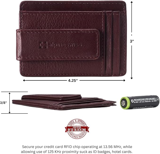 alpine swiss Harper Mens RFID Slim Money Clip Front Pocket Wallet Minimalist Leather ID Card Holder | RFID