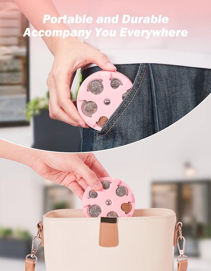 JOYTUTUS Coin Holder, Portable Coin Change Organizer, Universal Coin Storage Coin Holder for Car, Wallets, Pockets (Pink) (Pack of 2)