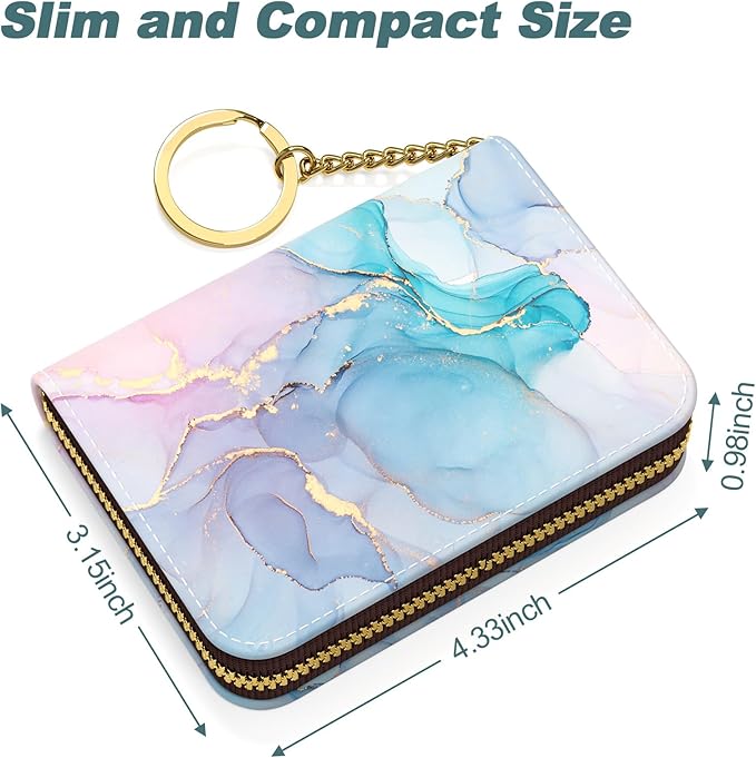 Nipichsha Women's Small RFID Blocking Leather Wallet, Colorful Ink Marble, Slim and Compact Size, 12-Slot Compartment, Protects Privacy