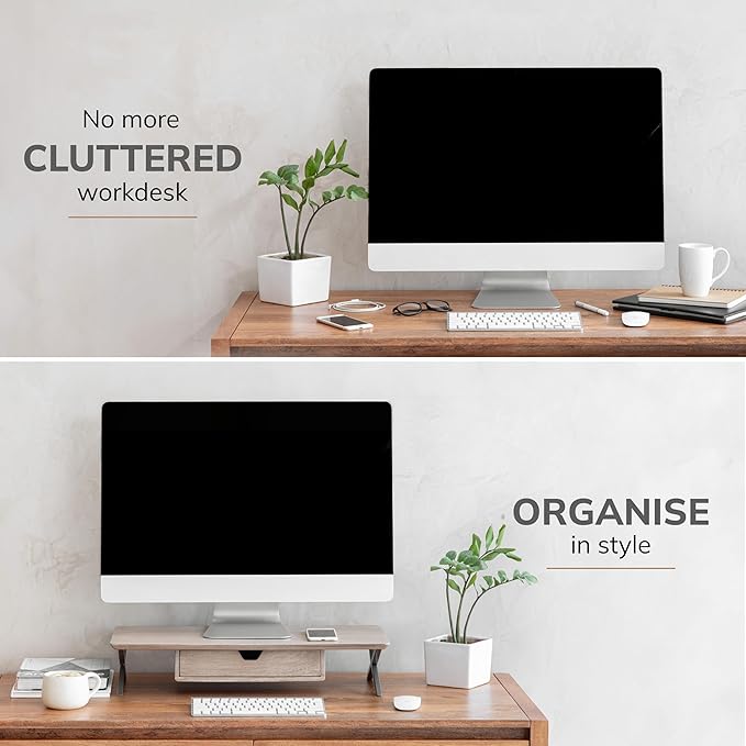 Anji Mountain Monitor Stand - Desktop Organizer & Laptop Riser, Ergonomic Monitor Riser, Space-Saving Monitor Stand for Desk, Durable Construction, Easy Assembly, Ideal for Home & Office,Biscotti