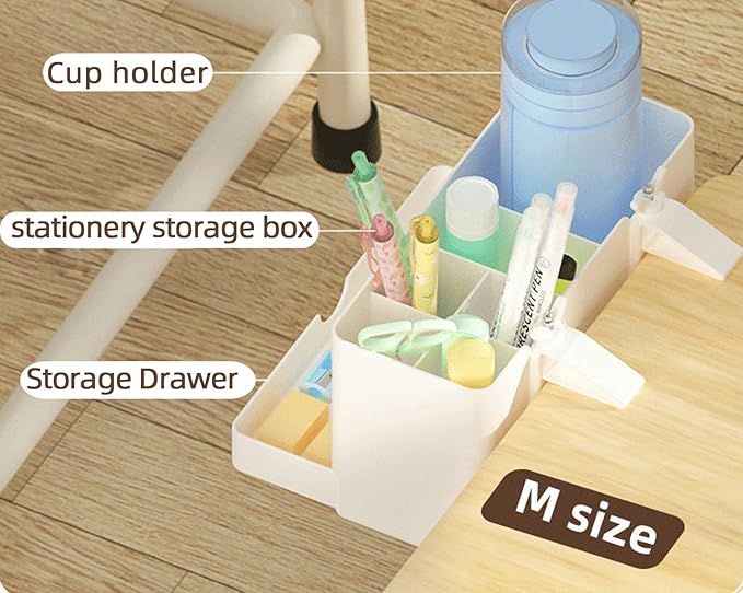 Desk Side Storage Organizer, Desk Cup Holder, No Drill Pen/Pencil/Phone Holder with Hanging Under Table, Clamp On Desktop Side, Stationery Organization Accessories for Home Office(M-size)