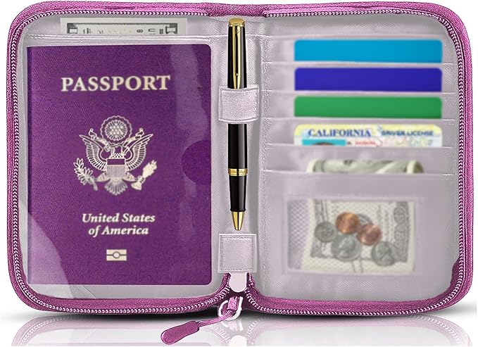 Passport Holder for Travel Essentials, RFID Blocking Protector Passport Wallets, Passport Document Organizer Case for Travel Must Have, Passport Book for Women, Couple, Family Cards, Tickets, ID, Cash