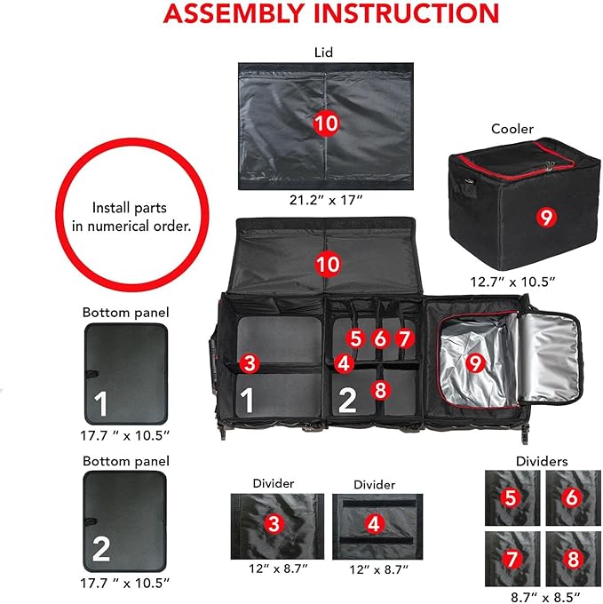 J&K Car Trunk Organizer for SUV,Truck,Van,Sedan- Multi-Compartment Foldable Car Organizer- Car Trunk Storage with Lid and Removable Leak-Proof Thermal Bag- Adjustable Straps (Large Size, Black)