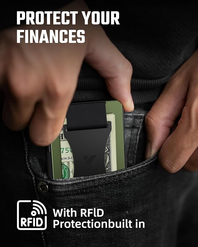 Metal Wallet for Men Minimalist Pop Up RFID Blocking Front Pocket Wallet Cash Strap for Men