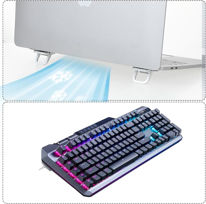 Apausvcm 2Pcs Keyboard Riser, Self-Adhesive Mini Keyboard Stand for Desk Portable Laptop Feet Foldable Keyboards Lift for Most Keyboards (Silver)