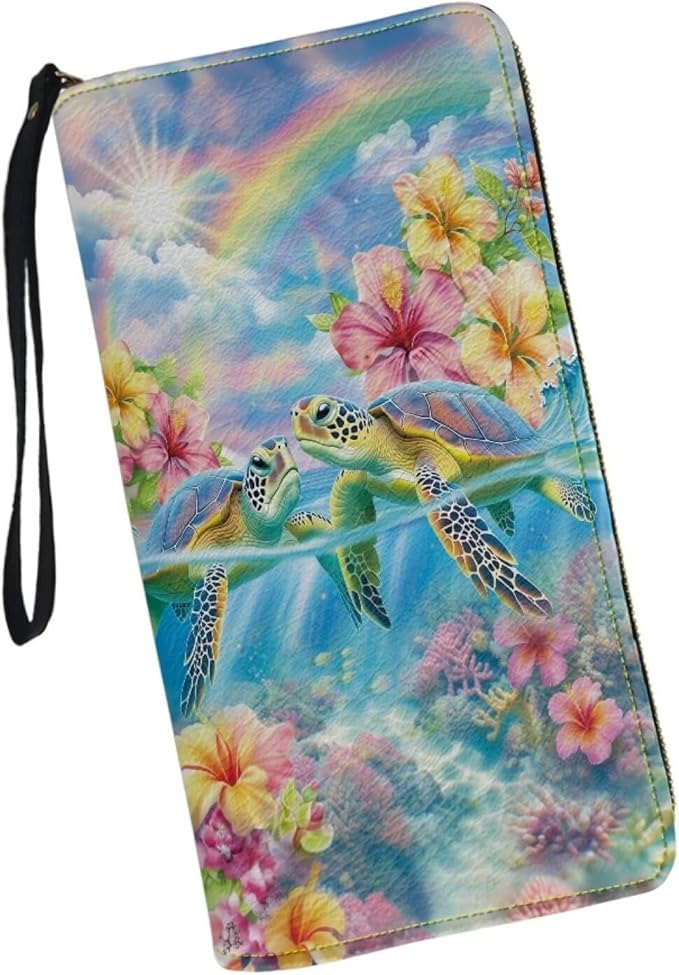 Bulopur Tropical Sea Turtle Wallet for Women Rfid Blocking Zip Around Wristlet Wallet for Ladies PU Leather Waterproof Travel Wallet Passport Holder Ladies Handbags Gifts for Her