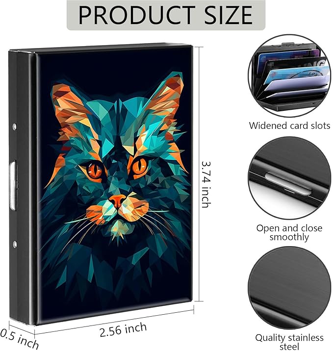 Credit Card Holder, Art Watercolor Cat Design Mini RFID Blocking Aluminum Wallet Slim Metal Hard Case Shell Travel Wallet ID Case Small Credit Cards Case Business Cards for Women Men Girls