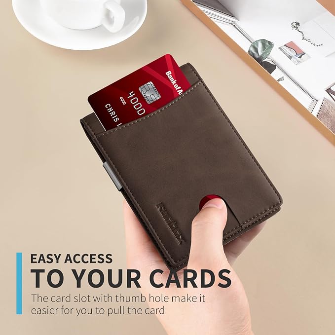 RUNBOX Slim Money Clip Wallets for Men RFID Blocking 11 Card Holder Minimalist Small Leather Bifold Men's Front Pocket Wallet Gift Box