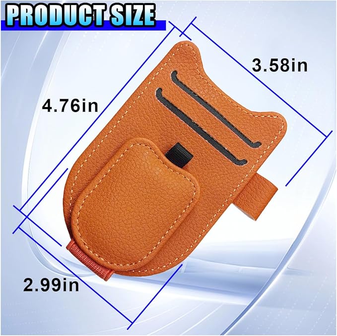 2PCS Sunglass Holder for Car Sun Visor, Magnetic Leather Vehicle Glasses Eyeglass Mount & Ticket Card Clip, Automotive Interior Visor Accessories, Universal for Sedan SUV Truck (Orange)