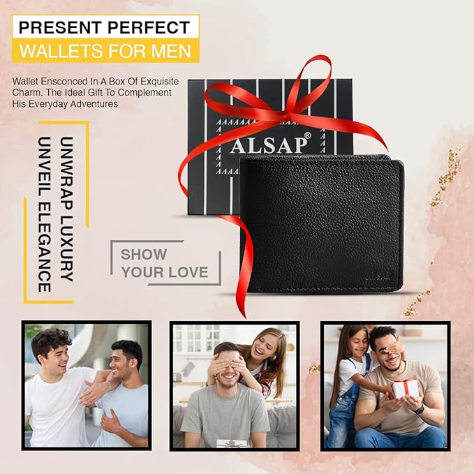 Premium Leather Mens Wallets ‒ RFID Blocking Wallet with Coin Pocket & Zip ‒ Bifold Wallets for Men with 12 Card Slots & 2 Bank Note Compartments ‒ Wallet with Gift Box (Black)