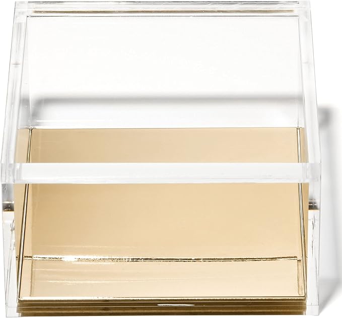 OfficeGoods Acrylic Desk Organizer w/Gold Base – Functional & Elegant Odds & Ends Box for Display or Storage – Perfect for Home or Office, Kitchen, Bathroom Vanity, Curio Display - Large