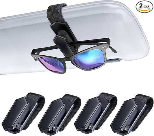 Veharvim Sunglass Holder for Car (One-Handed-Operation, Gentle & Secure Hold, Silicone Padded, Universal Fit, Metal Clip) Visor Sunglass Holder Clip,Visor Sunglass Car (Black, 4 Pack)