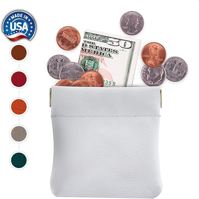 Nabob Leather Genuine Leather Squeeze Coin Purse, Coin Pouch Made IN U.S.A. Change Holder For Men/Woman Size 3.5 X 3.5
