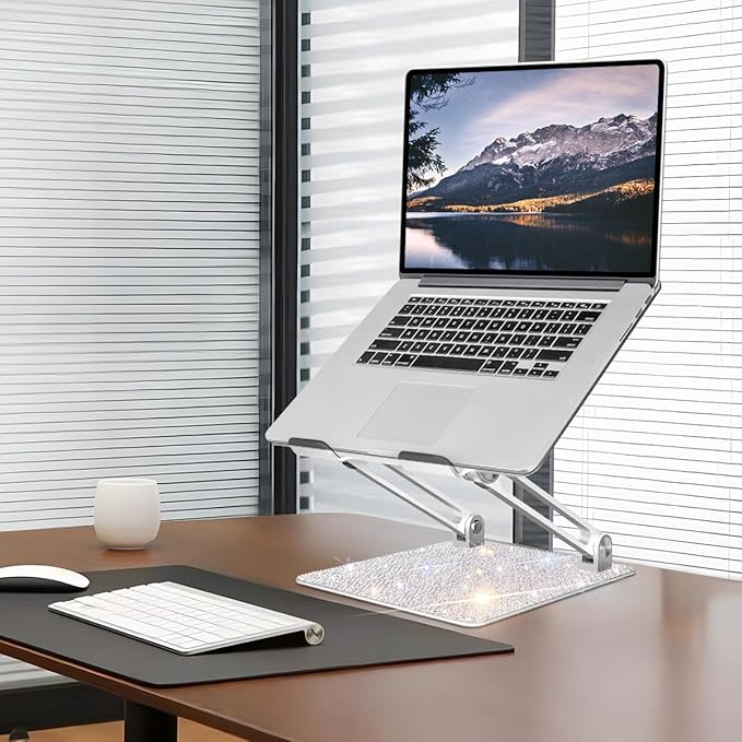 Bling Adjustable Laptop Stand, Portable Laptop Riser, Aluminum Laptop Stand for Desk Foldable, Computer Notebook Stand Holder for MacBook Air Pro, Dell XPS, HP (10-17.3'') - Silver