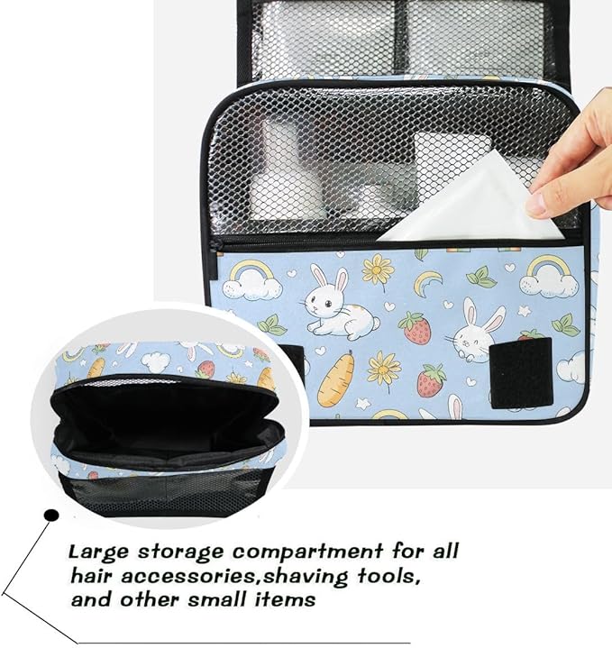 senya Hanging Travel Toiletry Bag Cute Kit Makeup Case Cosmetics Organizer for Men Women (Rabbit And Cloud)