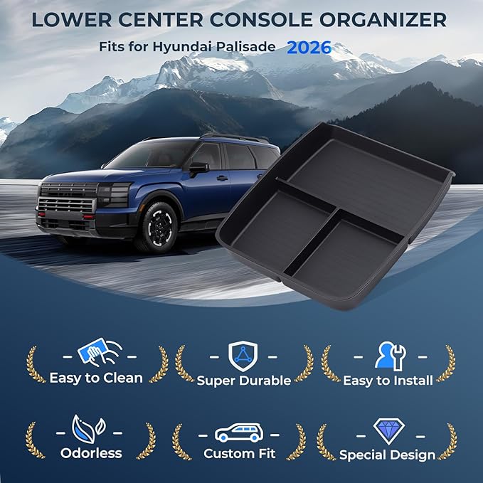 Lower Center Console Organizer Tray Storage Box for Hyundai Palisade 2026, Interior Accessories Insert Tray Storage Box for 2026 Palisade, Black