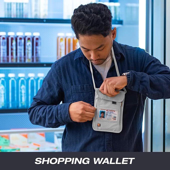 Lewis N. Clark RFID Blocking Stash Neck Wallet, Travel Pouch + Passport Holder for Women & Men, Gray