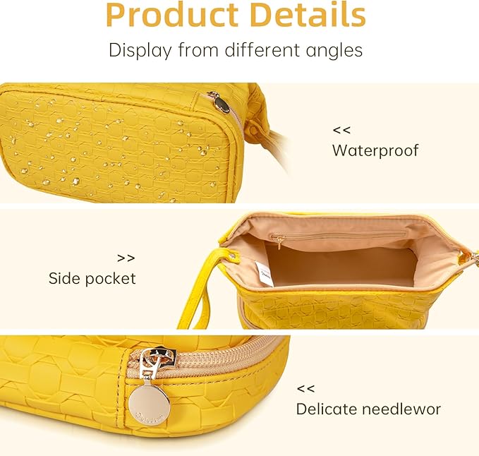 Abiudeng Large Capacity Makeup Bag Ladies Cosmetic Bag Travel Bag with Compartments Portable PU Leather Travel Makeup Bag with Handle