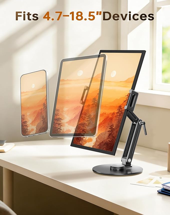 Portable Monitor Stand Desk Holder- Large Clamp Support up to 12.9 14.6 15.6 18.5 inch 360° Rotating Base Swivel for iPad Pro/Mini/Air/Surface Strong Bearing Weight Over 5.5lbs (Up to 17.3'')