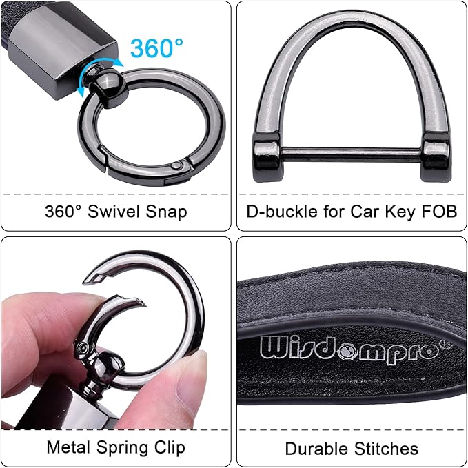 Wisdompro Genuine Leather Car Keychain, Universal Heavy Duty Key Fob Keychain Leather Key Chain Holder for Men and Women