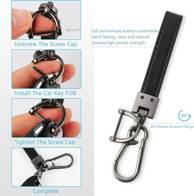 3 Pack Leather Keychain Heavy Duty Key Chains for Car Keys Universal Leather Key Chain for Men Key Fob keychain Holder