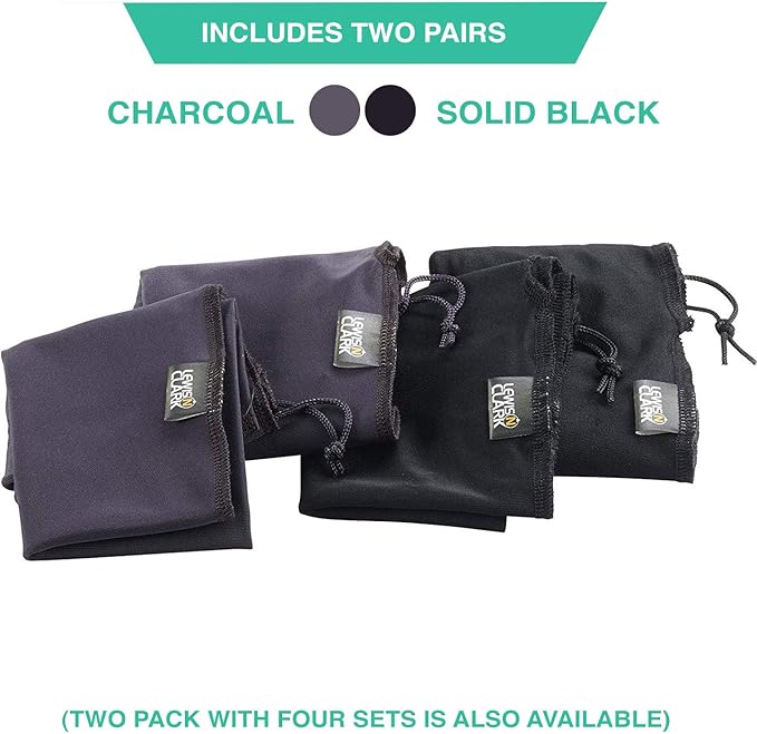 Lewis N. Clark Nylon Drawstring Travel Shoe Bags + Covers for Women & Men, 2 Pair, Charcoal/Black, 1 Pack
