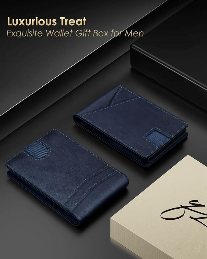 QLD Wallet for Men - RFID Blocking [Functional & Practical] Bifold Slim Minimalist Credit Card Holder Pop Up Metal Case with Cash Slot, Front Pocket with ID Window, Gift Boxed