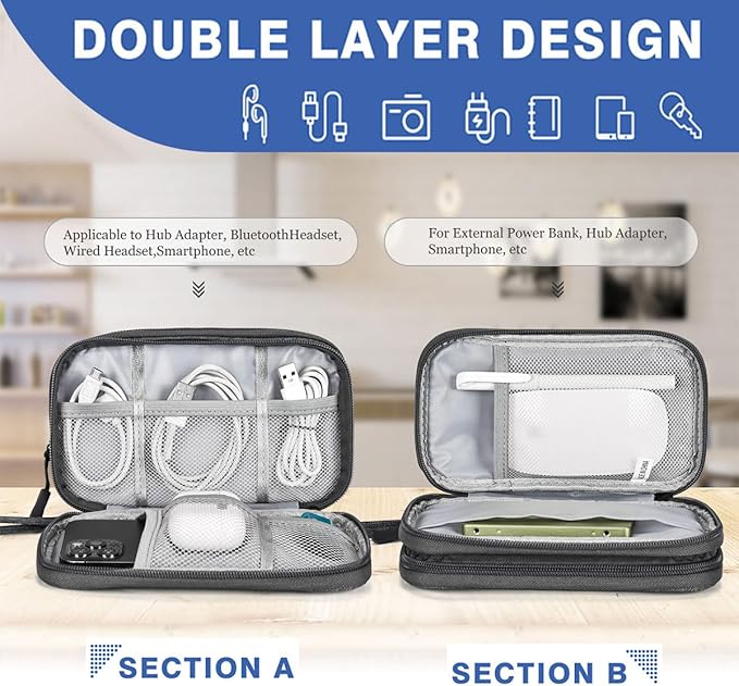 CAAORDKSO Travel Cord Organizer Electronics Organizer Travel Case, Travel Cable Organizer Bag Waterproof Portable Accessories Case for Cable, Charger, Phone, Power Bank, Earphone (Dark Gray, Large)