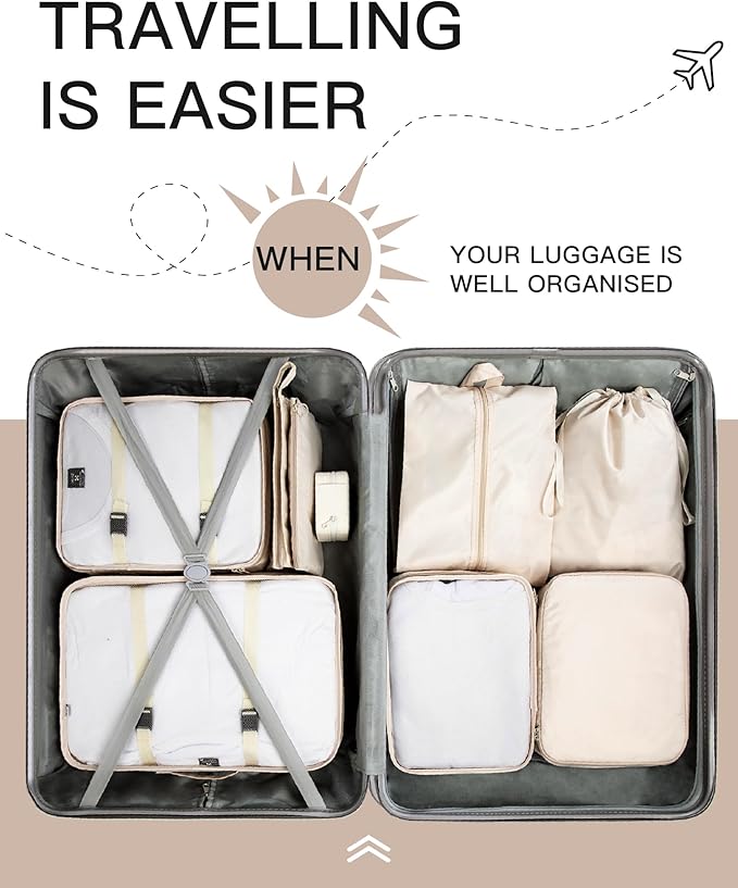 TRAILKICKER 9 Set Packing Cubes for Carry on Suitcase Travel Organizer Bags for Luggage Suitcase Organizer Bags Packing Cube Set for Packing Women Men (Beige)