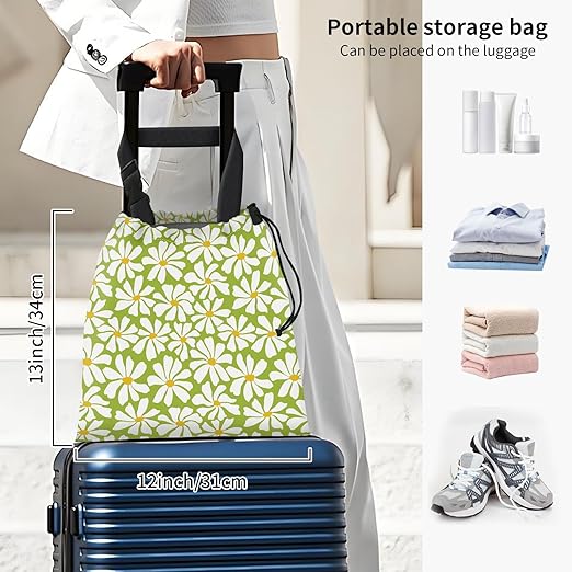 Car Trash Bag Large Hanging Can for Back of Seat, Cute Waterproof Car Garbage Bag for Vehicle, Travelling, Outdoor Cute Green White Flower