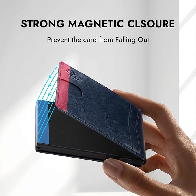 Zitahli Card Holder Wallet for Men, RFID Blocking Slim Wallet with ID window,Pop Up Metal credit card holder, Bifold Minimalist Wallet idea gifts for men