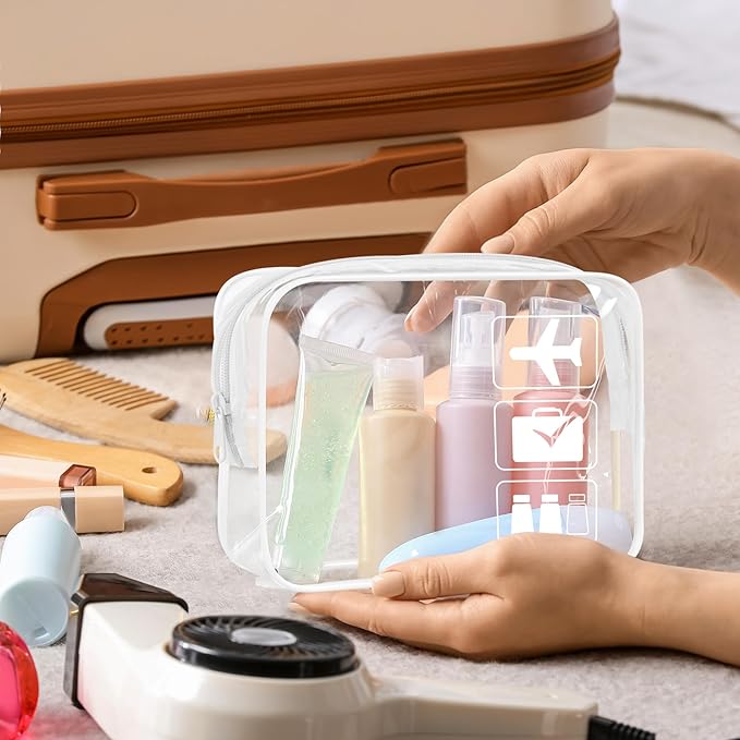 sogiv 3Pcs TSA Approved Toiletry Bag, Clear Travel Toiletry Bag, Clear Makeup Bag, Waterproof Travel Makeup Cosmetic Bag, Carry On Airport Airline Quart Size Travel Bag for Women Men (White)