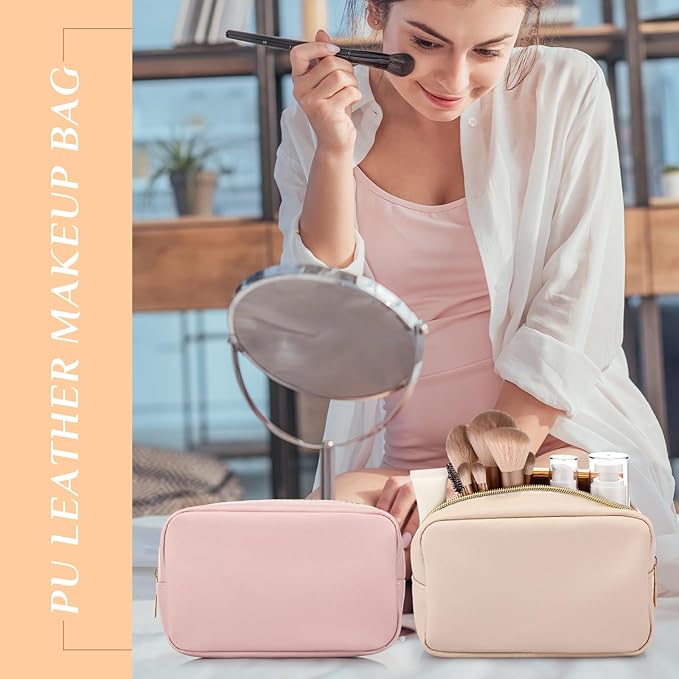 Sweetude 10 Pcs Makeup Bag Bulk for Women Preppy Gift PU Leather Cosmetic Bag Small Skincare Toiletry Pouch Mother Travel Cosmetic Pouch for Bridesmaid Bride Wedding Gift Favors (Classic Color)