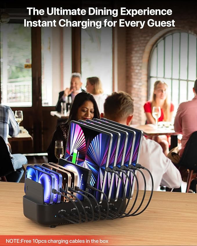 SooPii Multi USB Charging Station,100W 10-Port Type C Fast lPad Charging Station for Multiple Devices with Adjustable Dividers, Charger Organizer Compatible with Phone, Tablet,Kindle and More(Black)