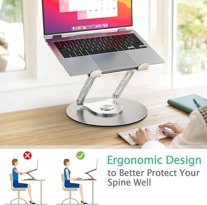Laptop Stand for Desk Adjustable Computer Stand with 360 Rotating Base Ergonomic Laptop Riser Mount for Desk Foldable Protable Computer Desk Fits with MacBook Pro Air, Round
