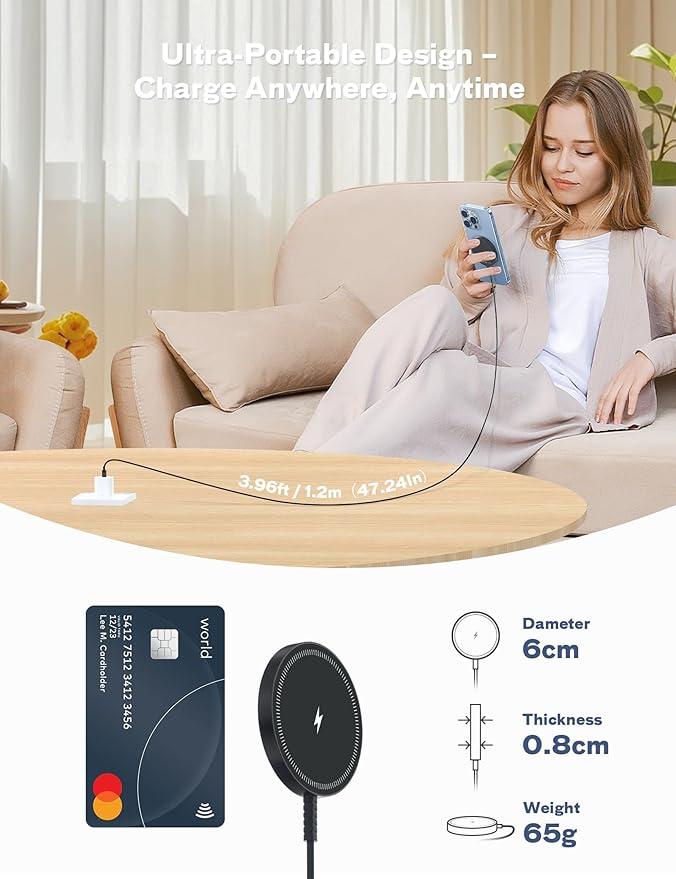Bohuma Magnetic Wireless Charger – Compatible with iPhone 12-17 Series Airpods - Sleek Lightweight Design with Fast Charging – Ideal for Travel Work & Home – Black