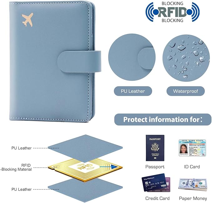 Melsbrinna Rfid Passport Holder for Travel women/Men Set Travel Suitcase Tag, Cute Passport Wallet Rfid Blocking Card Slots, Rfid Passport Cover/CaseTravel Wallet (A-greygreen)