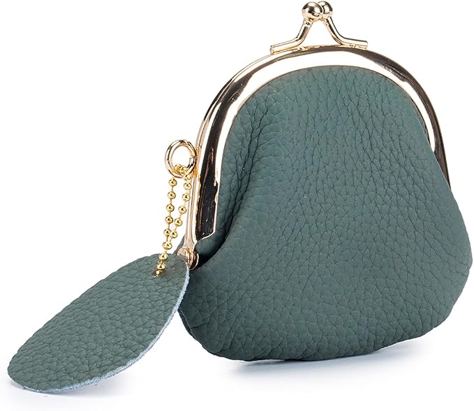 Women's Small Coin Purse, Vintage PU Leather Change Purse, Coin Bag with Kiss Lock, Mini Coin Purse for Women (Almond Green)