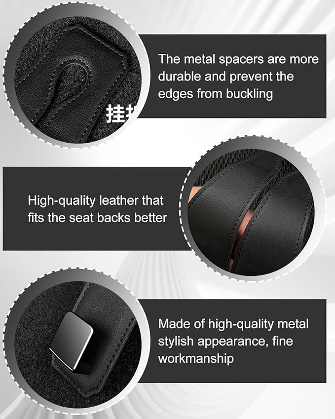 2 Pcs Car Hooks for Headrest, Adjustable Vehicle Seat Back Car Organizers and Storage Accessories, Universal Fit Double Metal Leather Purse Holder for Car(Black)